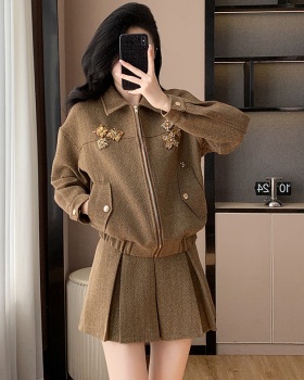 Unique coat lapel short skirt 2pcs set for women