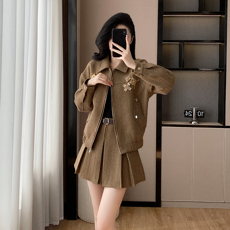 Unique coat lapel short skirt 2pcs set for women