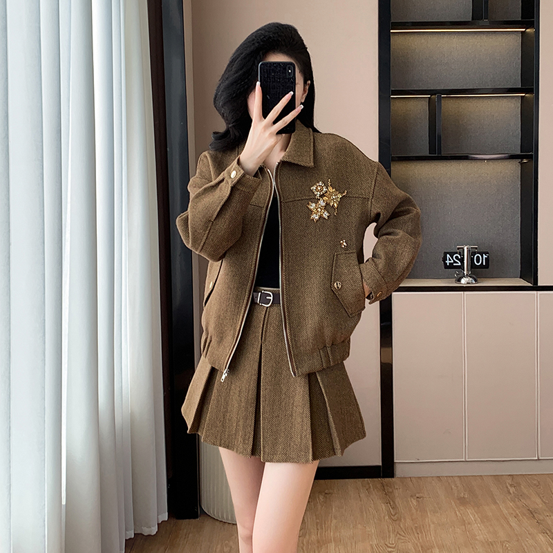 Unique coat lapel short skirt 2pcs set for women