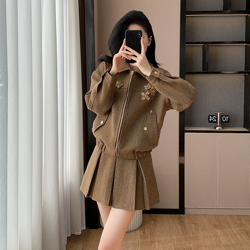 Unique coat lapel short skirt 2pcs set for women