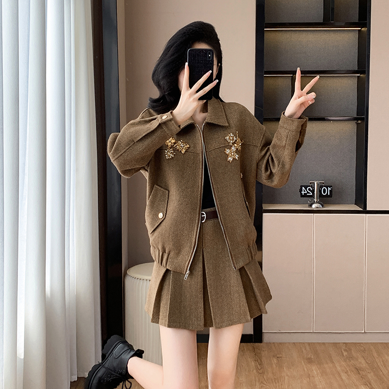 Unique coat lapel short skirt 2pcs set for women