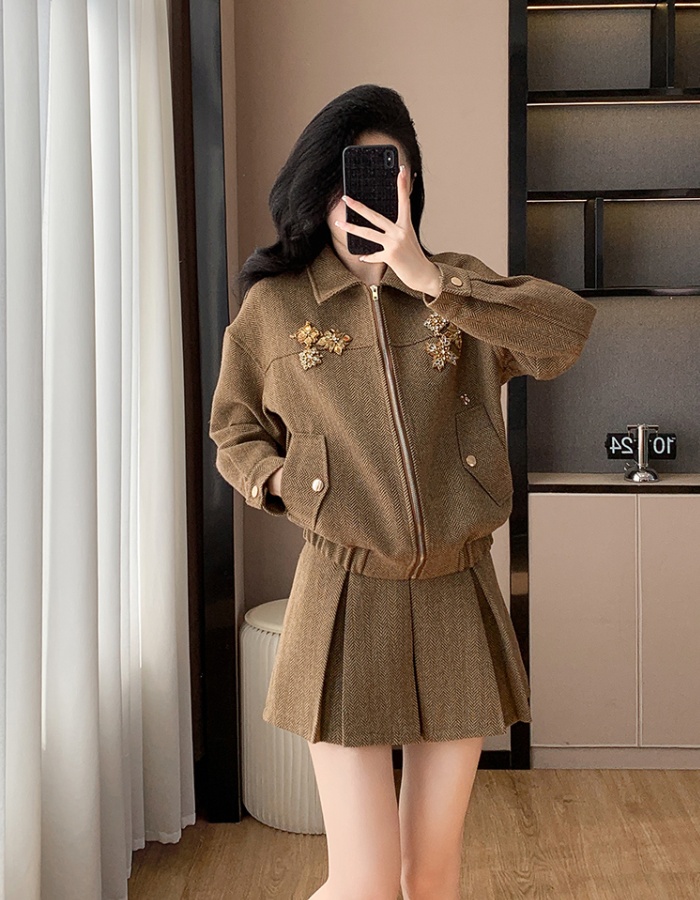 Unique coat lapel short skirt 2pcs set for women