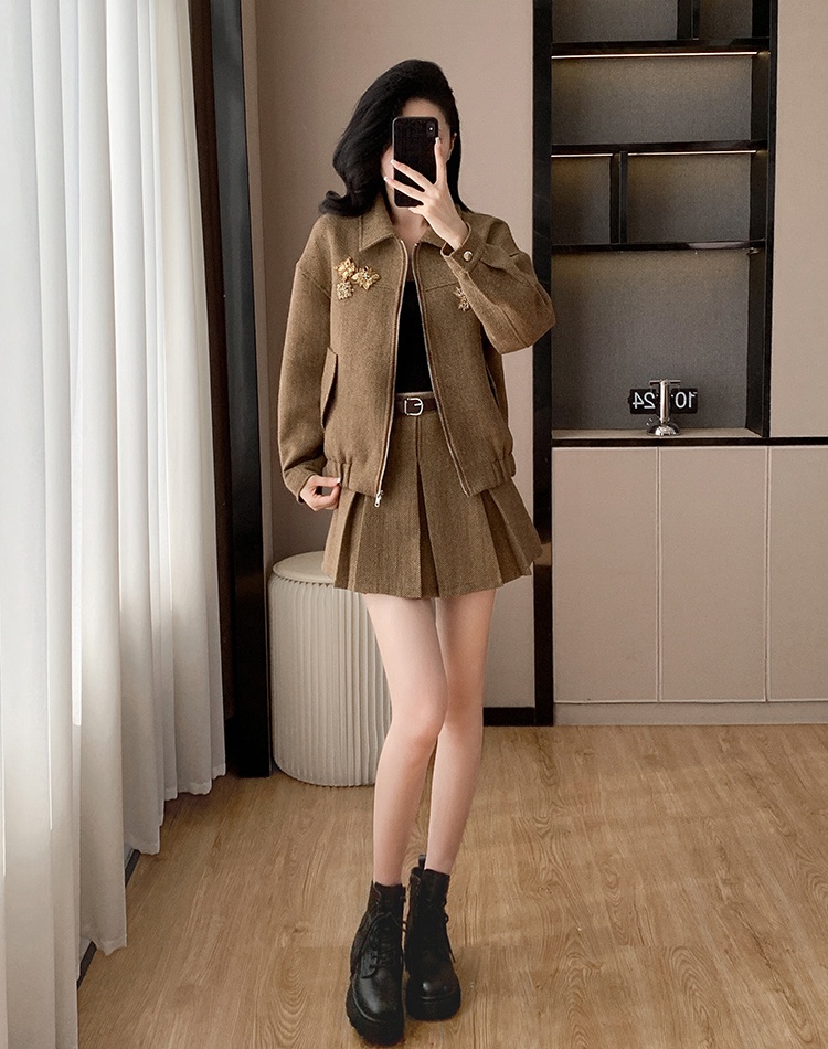 Unique coat lapel short skirt 2pcs set for women