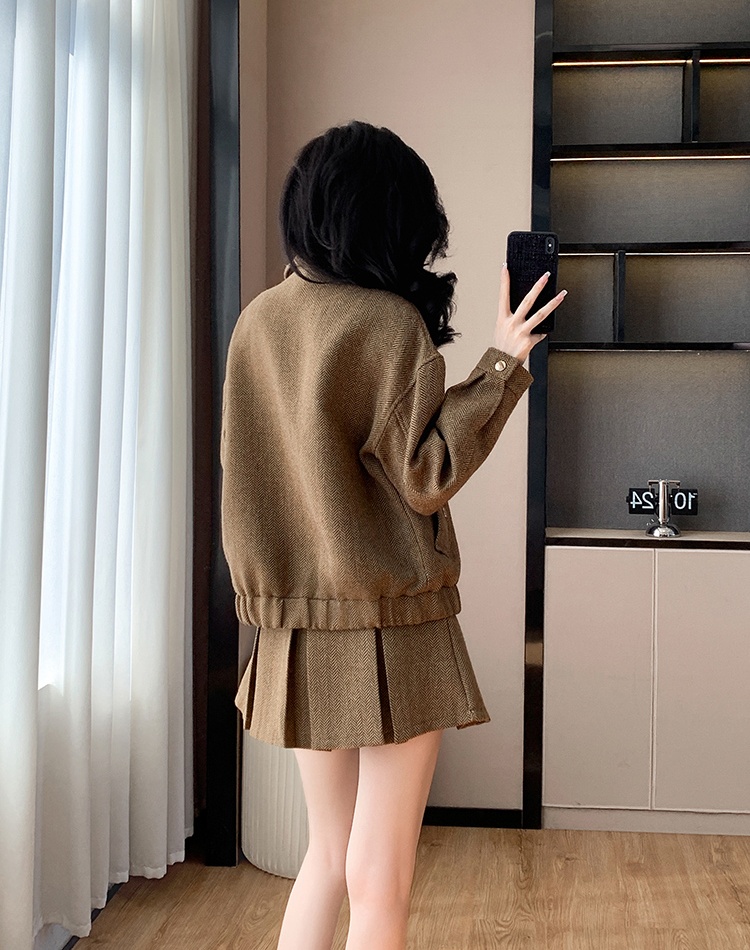 Unique coat lapel short skirt 2pcs set for women