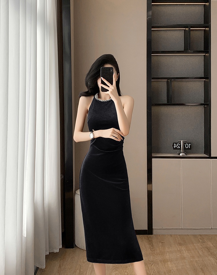 Hepburn style velvet long dress ladies formal dress