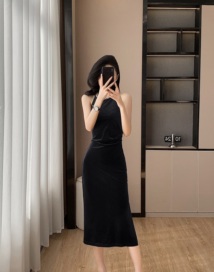 Hepburn style velvet long dress ladies formal dress