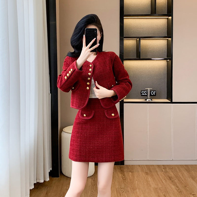 Autumn and winter jacket wedding short skirt 2pcs set