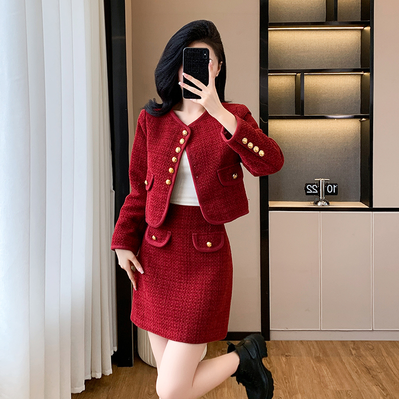 Autumn and winter jacket wedding short skirt 2pcs set