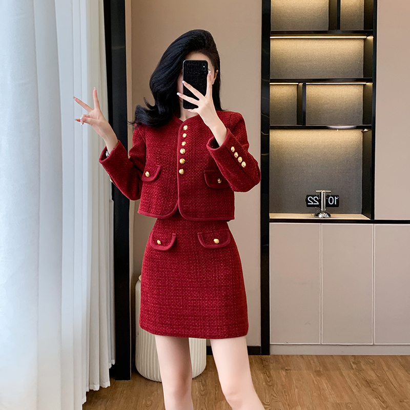 Autumn and winter jacket wedding short skirt 2pcs set