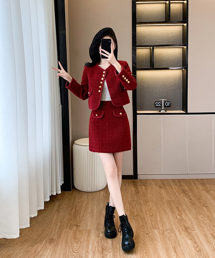 Autumn and winter jacket wedding short skirt 2pcs set