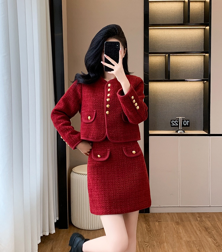 Autumn and winter jacket wedding short skirt 2pcs set