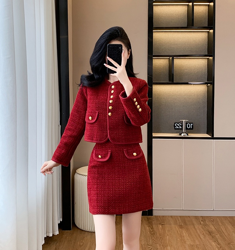 Autumn and winter jacket wedding short skirt 2pcs set