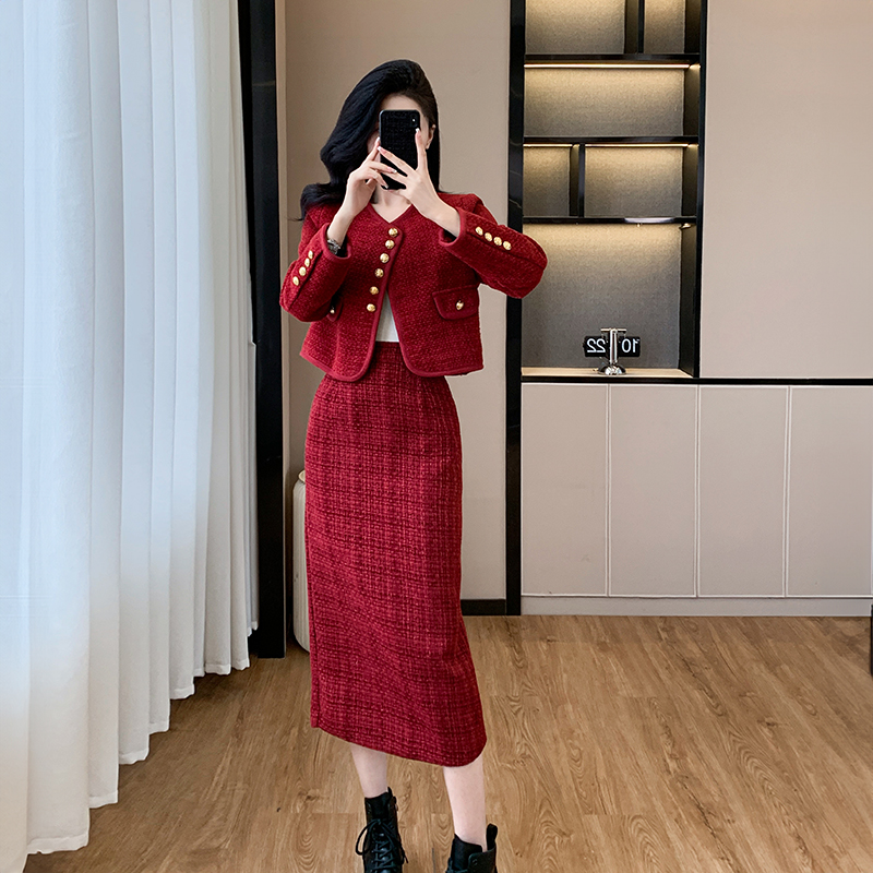 Long short skirt jacket 2pcs set