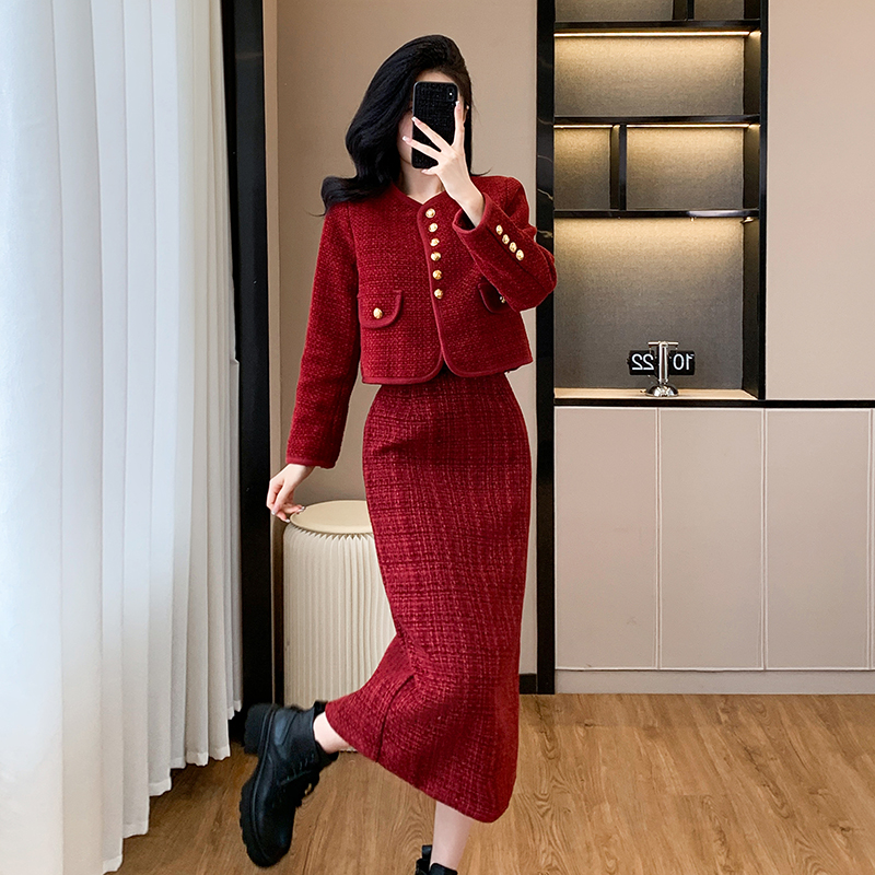 Long short skirt jacket 2pcs set