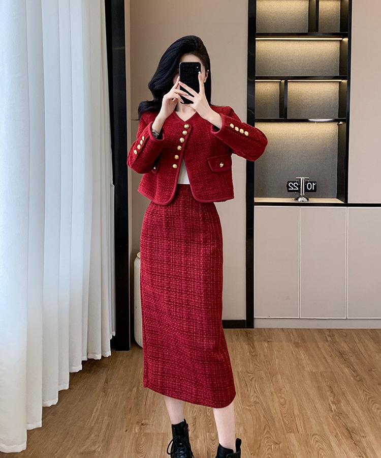 Long short skirt jacket 2pcs set