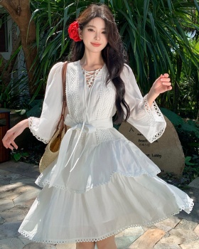 Fashion retro T-back lace court style dress