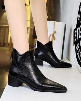 Hollow thick women's boots slim pointed ankle boots