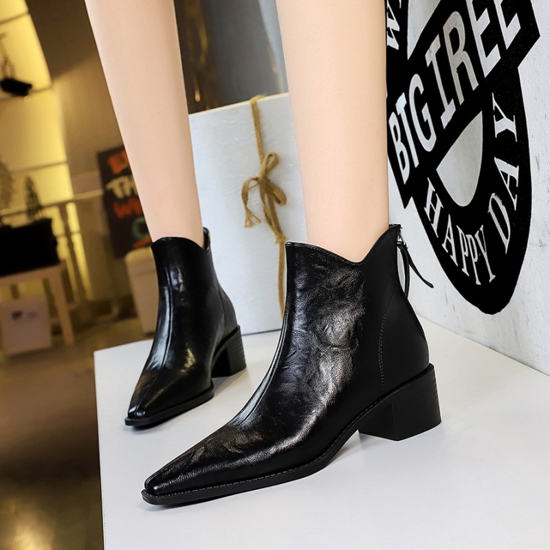 Hollow thick women's boots slim pointed ankle boots