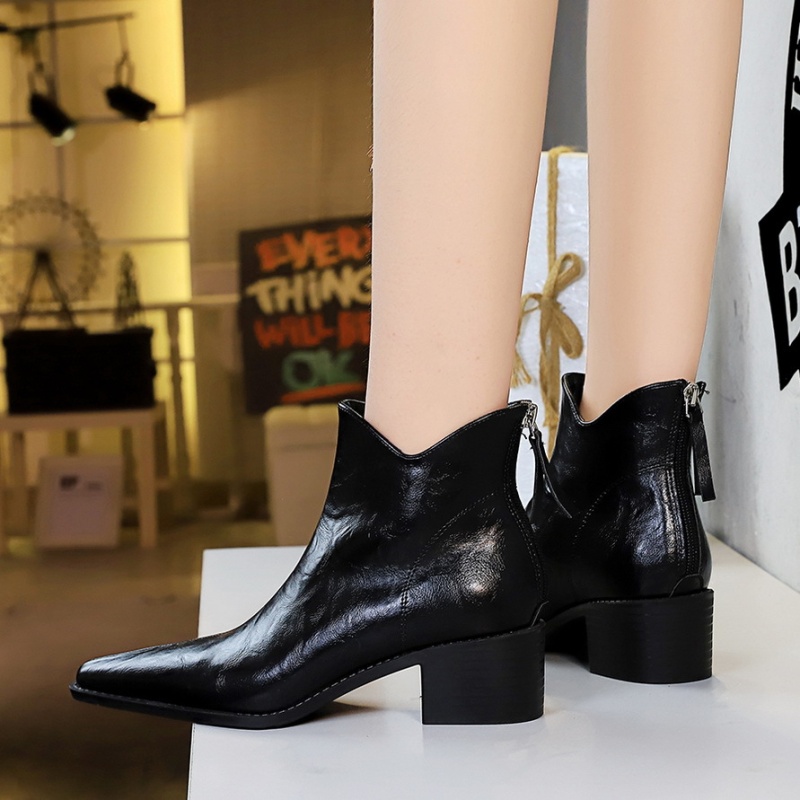 Hollow thick women's boots slim pointed ankle boots