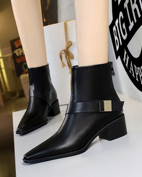 Belt buckle women's boots middle-heel short boots