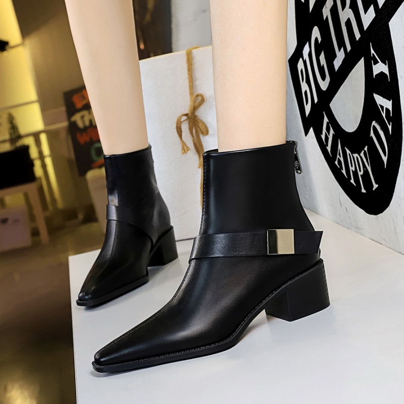 Belt buckle women's boots middle-heel short boots