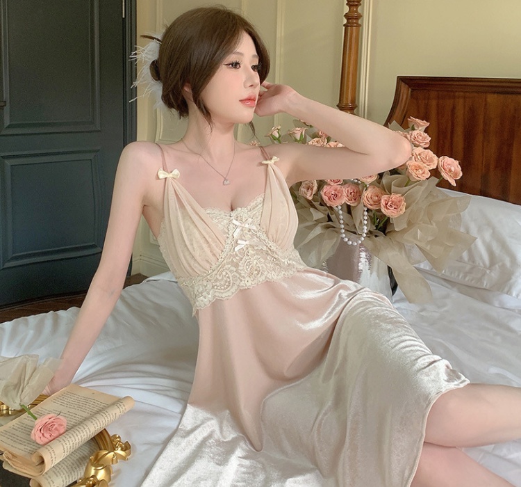 Autumn thermal night dress golden velvet pajamas 2pcs set