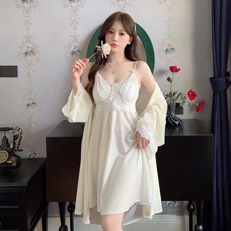 Autumn thermal night dress golden velvet pajamas 2pcs set