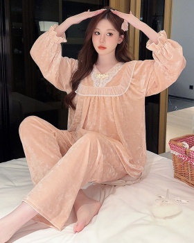 Golden velvet long sleeve pajamas a set