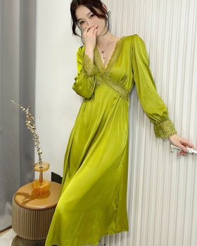 Satin elasticity night dress lace silk pajamas for women