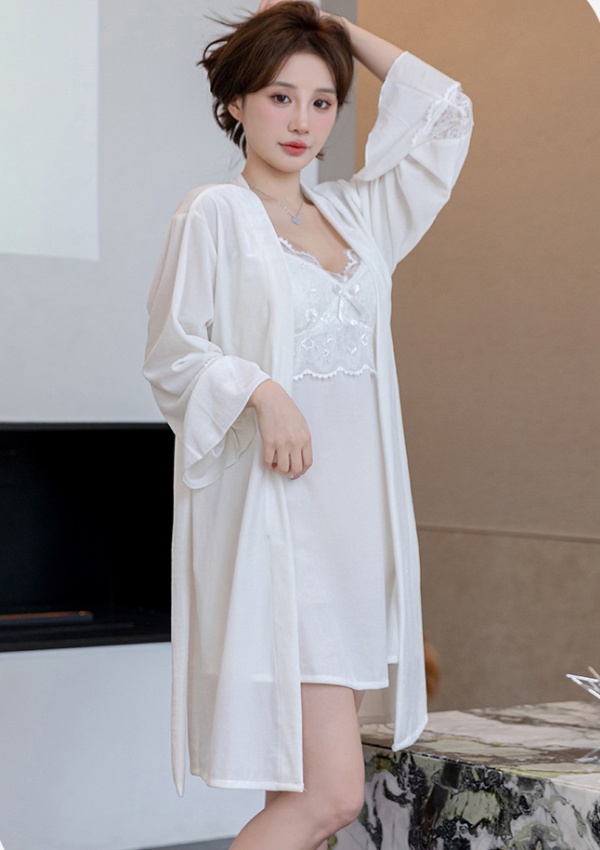 Sexy night dress long sleeve nightgown 2pcs set