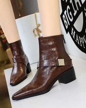 Fashion pointed short boots metal buckles retro boots