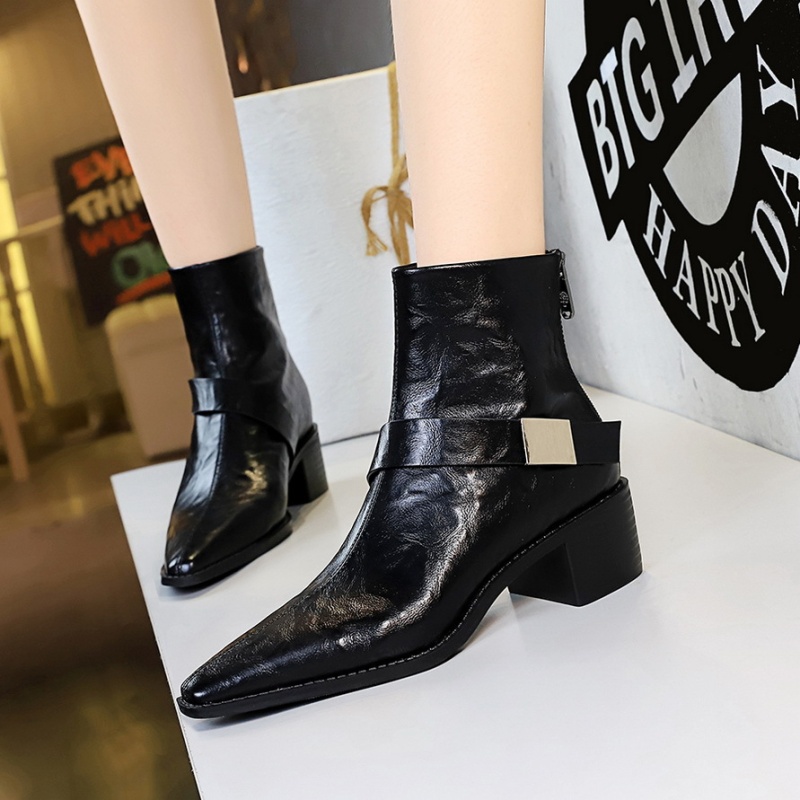 Fashion pointed short boots metal buckles retro boots