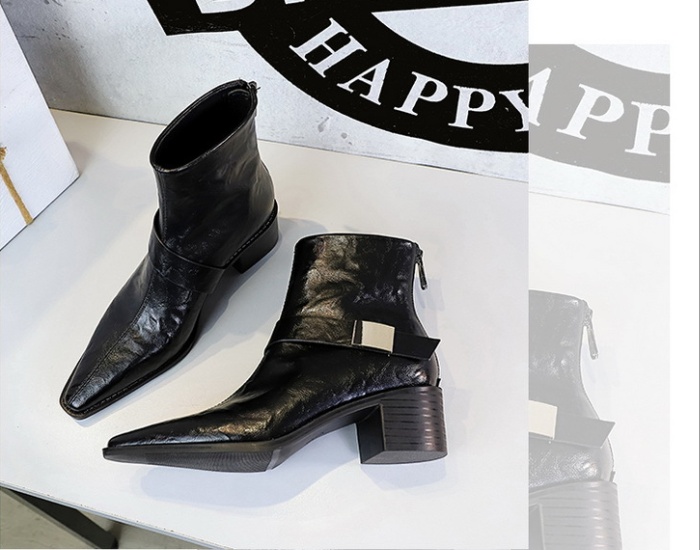 Fashion pointed short boots metal buckles retro boots