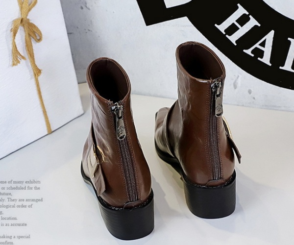 Fashion pointed short boots metal buckles retro boots