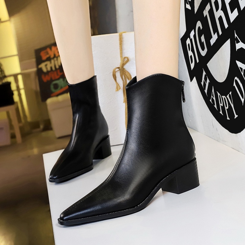 All-match pointed women's boots middle-heel simple boots