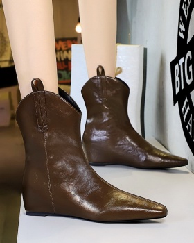 Retro fashion middle-heel boots square head slim short boots