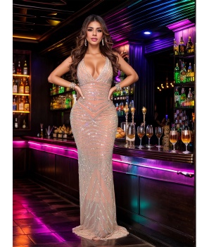 Rhinestone fashion long dress sleeveless dress for women