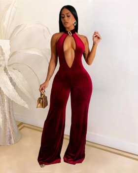 High waist sexy V-neck fashion jumpsuit for women