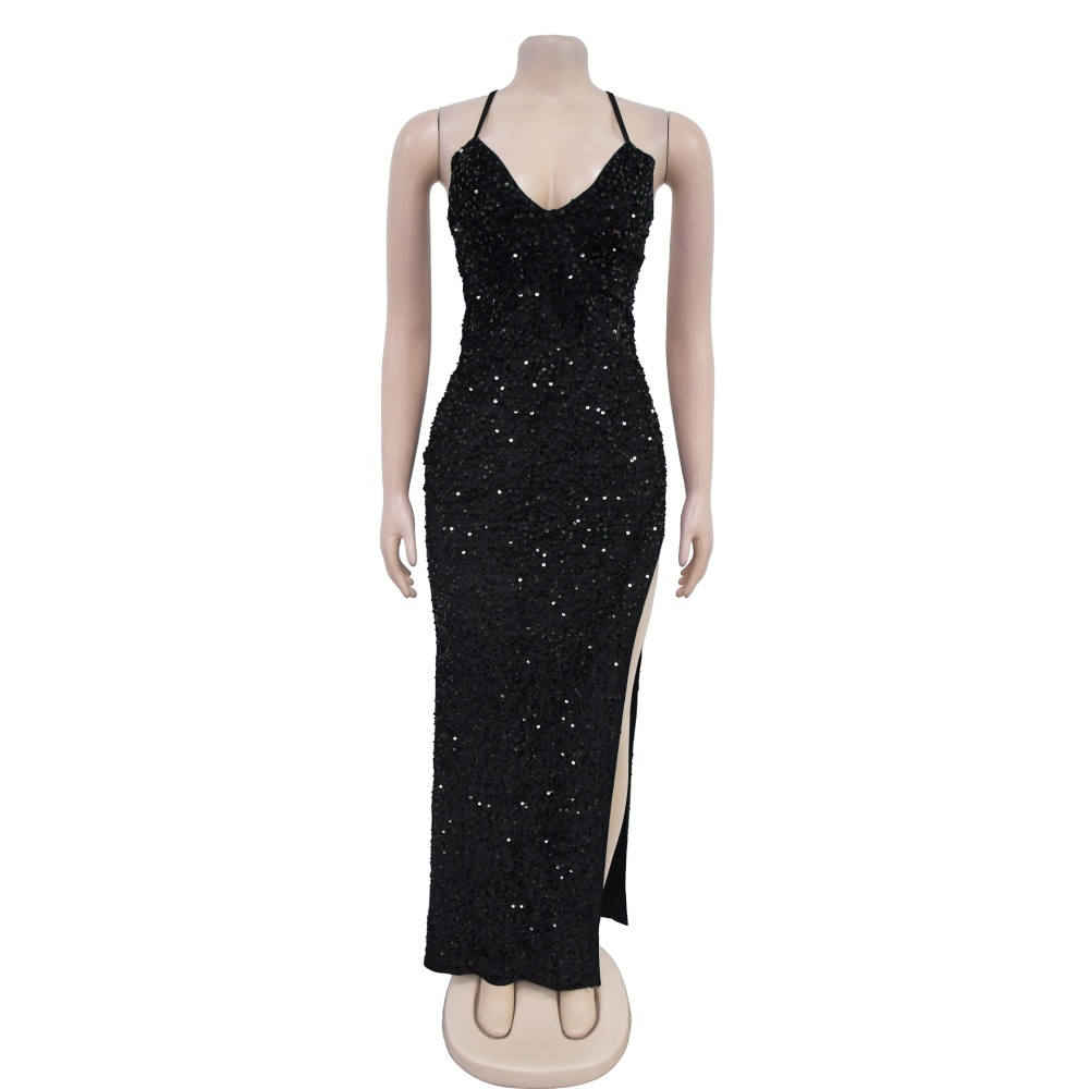 Fashion sequins sling European style velvet dress for women