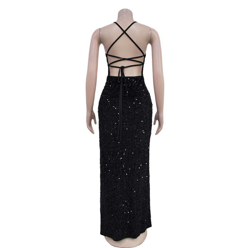 Fashion sequins sling European style velvet dress for women