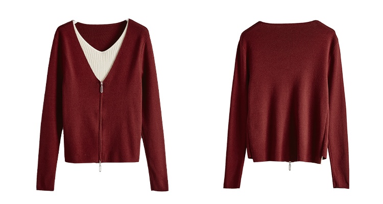 France style V-neck zip tops retro autumn sweater