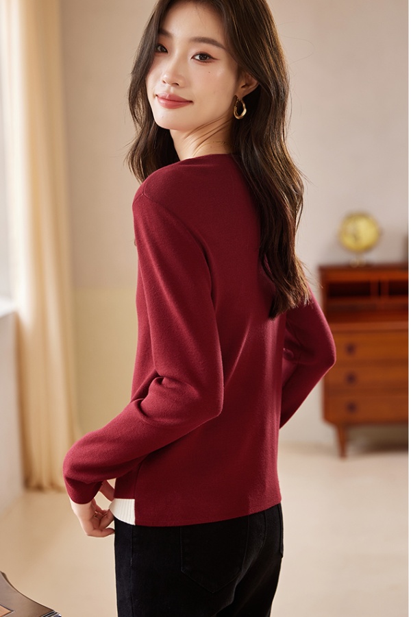 France style V-neck zip tops retro autumn sweater