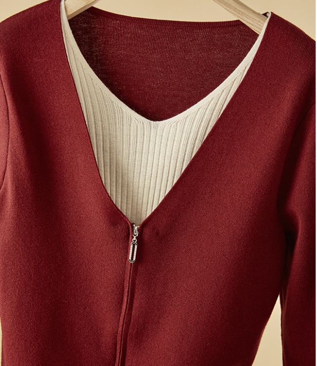 France style V-neck zip tops retro autumn sweater