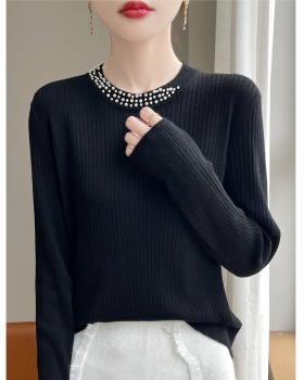 Pit stripe long sleeve sweater loose beading tops for women