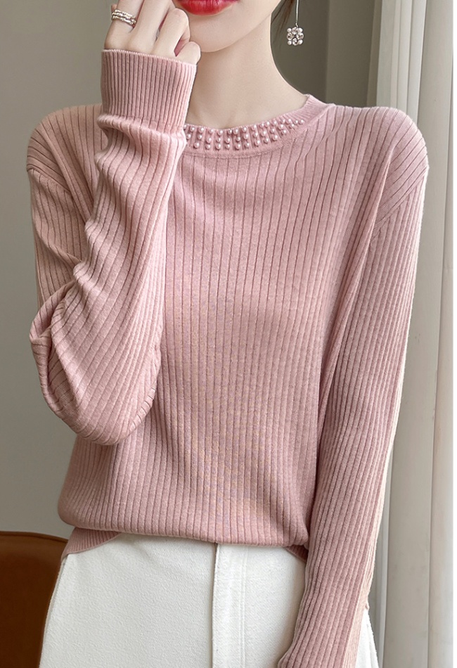 Pit stripe long sleeve sweater loose beading tops for women