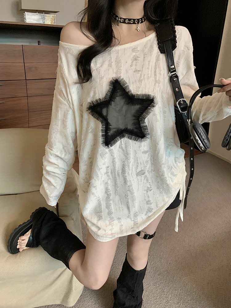 Round neck thin tops stars large yard T-shirt