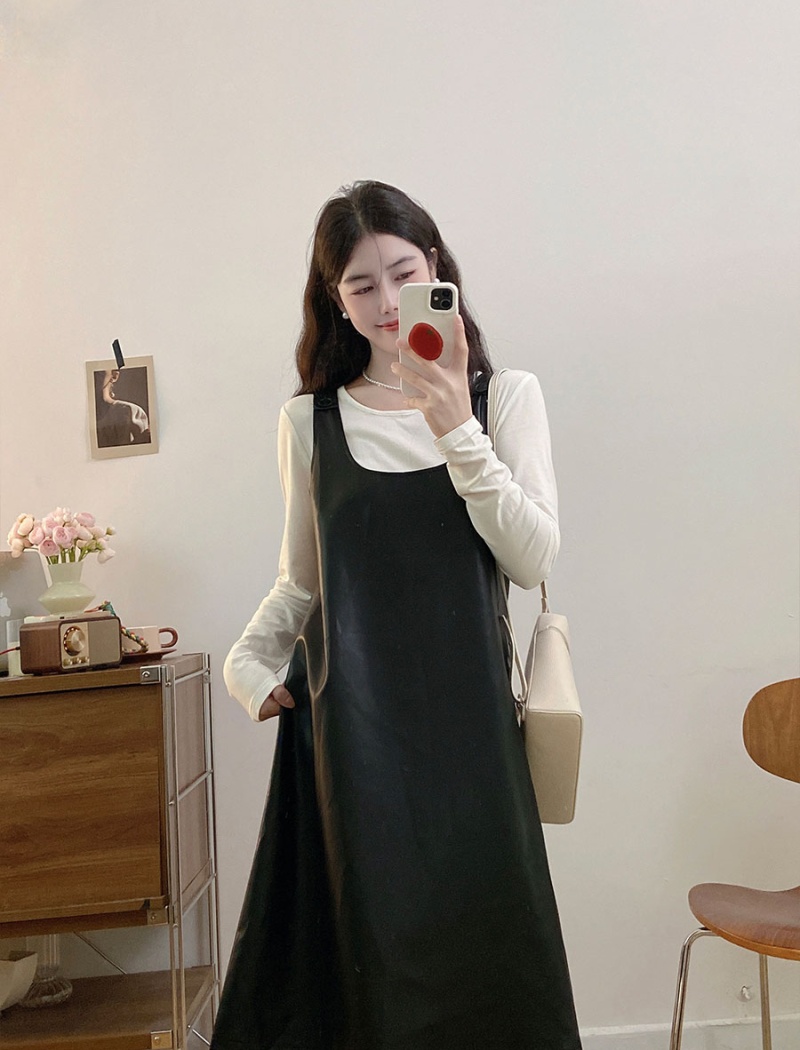 Retro slim fat large yard simple sleeveless dress 2pcs set