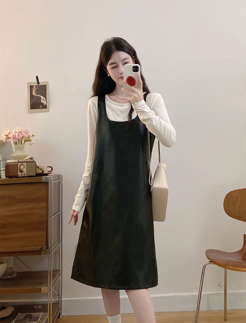 Retro slim fat large yard simple sleeveless dress 2pcs set