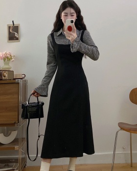 Pseudo-two simple long sleeve large yard dress