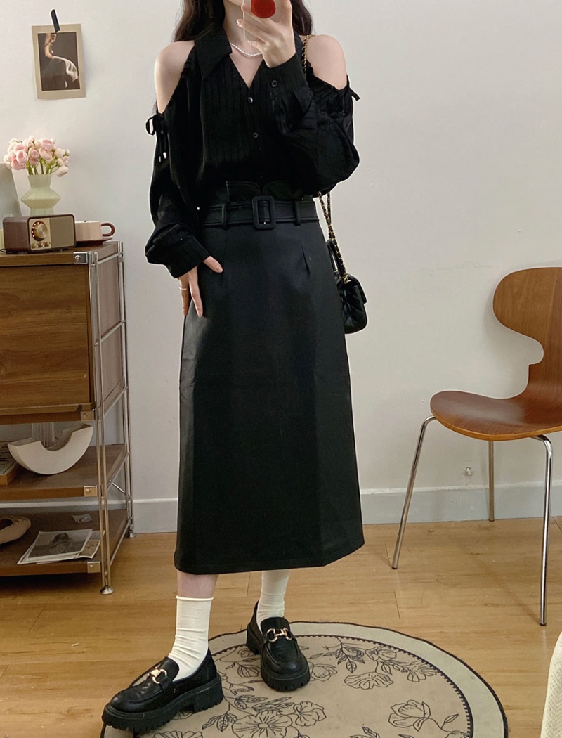 Strapless long skirt leather skirt a set for women